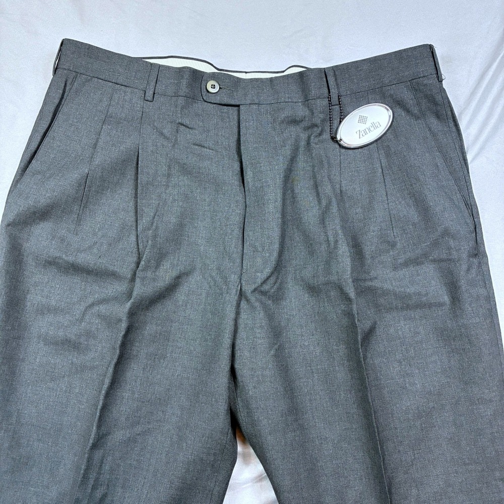 Zanella Johnny Dress Pants Gray 56 36R Loro Piana Light Dream Super 110s Wool